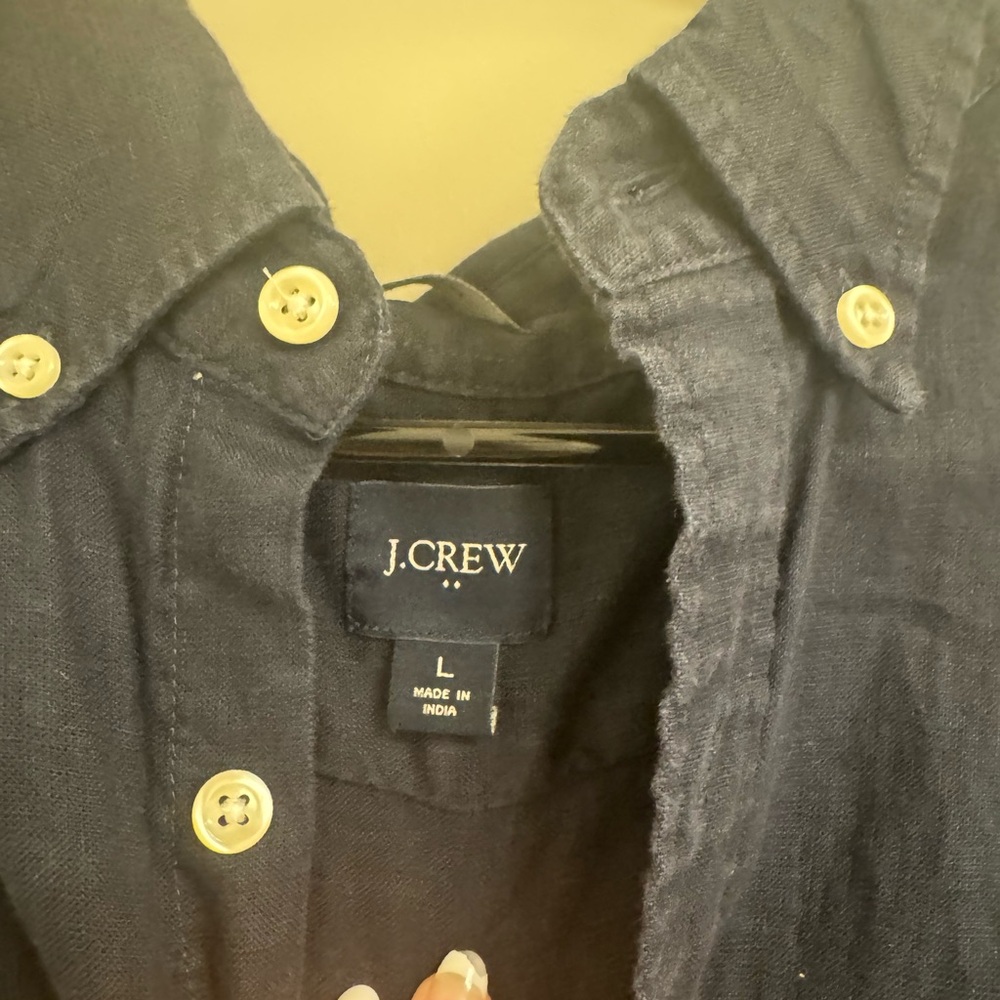 J. Crew Navy Short-Sleeve Linen Button-Down Shirt - Picture 3 of 3